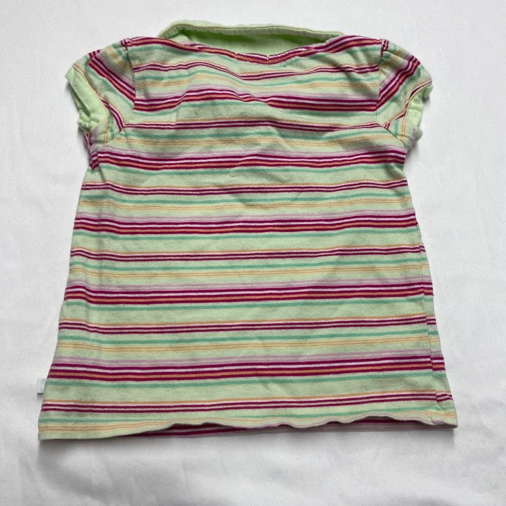 Old Navy Girls 3T Vintage 2006 Striped Polo Shirt Short Sleeve Cotton Lime Pink